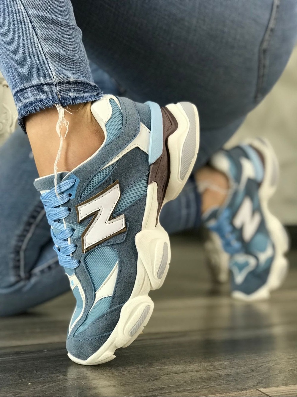 Light Blue Women's Athletic Sneakers with White Accents